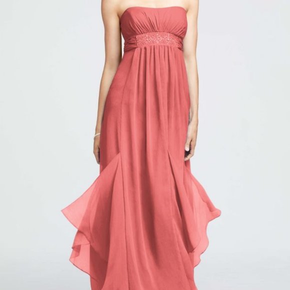 David's Bridal Dresses & Skirts - David's Bridal Strapless Beaded Bridesmaid Dress Style F14865 Size 4 Coral Reef